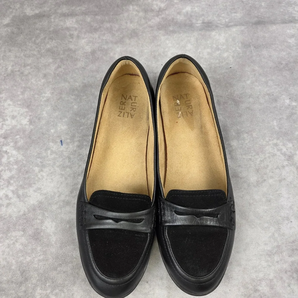 Naturalizer Womens Black Leather Suede Penny Loafers Flats 9M S1811